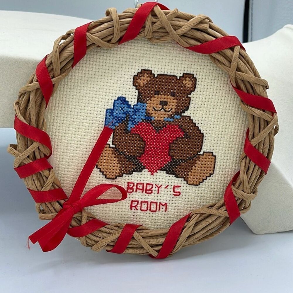 Handmade cross-stitched “ Baby’s  Room” wall hanging